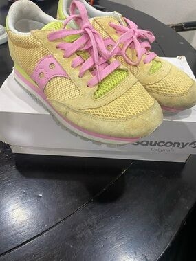 Saucony Yellow and Pink Mesh Athletic Sneakers